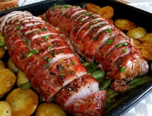 FILETTO DI MAIALE CON PATATE NOVELLE E FAGIOLINI